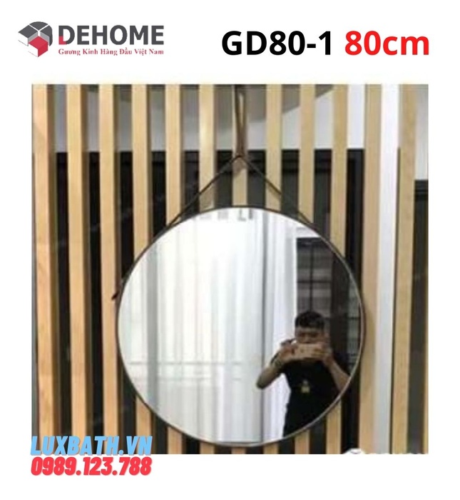 Gương dây da hình tròn 80cm Dehome GD80-1