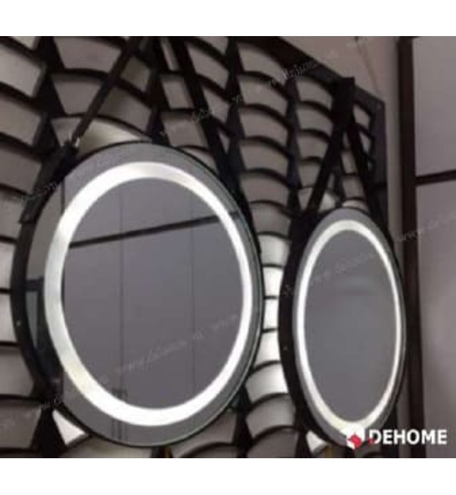 Gương đèn led dây da hình tròn 70cm Dehome GD70-2
