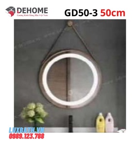 Gương đèn led nguồn cảm ứng dây da hình tròn 50cm Dehome GD50-3