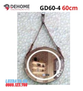 Gương đèn led nguồn cảm ứng đồng hồ đơn nhiệt độ dây da Dehome GD60-4