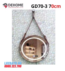 Gương đèn led nguồn cảm ứng đồng hồ đơn nhiệt độ dây 70cm Dehome GD70-4