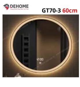 Gương led nguồn cảm ứng đồng hồ đơn nhiệt độ hình tròn 60cm Dehome GT70-3