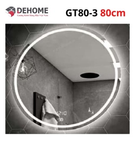 Gương led nguồn cảm ứng đồng hồ đơn nhiệt độ hình tròn 80cm Dehome GT80-3
