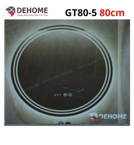 Gương led nguồn cảm ứng đồng hồ đơn nhiệt độ sấy gương Dehome GT80-5