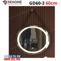 Gương đèn led nguồn cảm ứng dây da hình tròn 60cm Dehome GD60-3