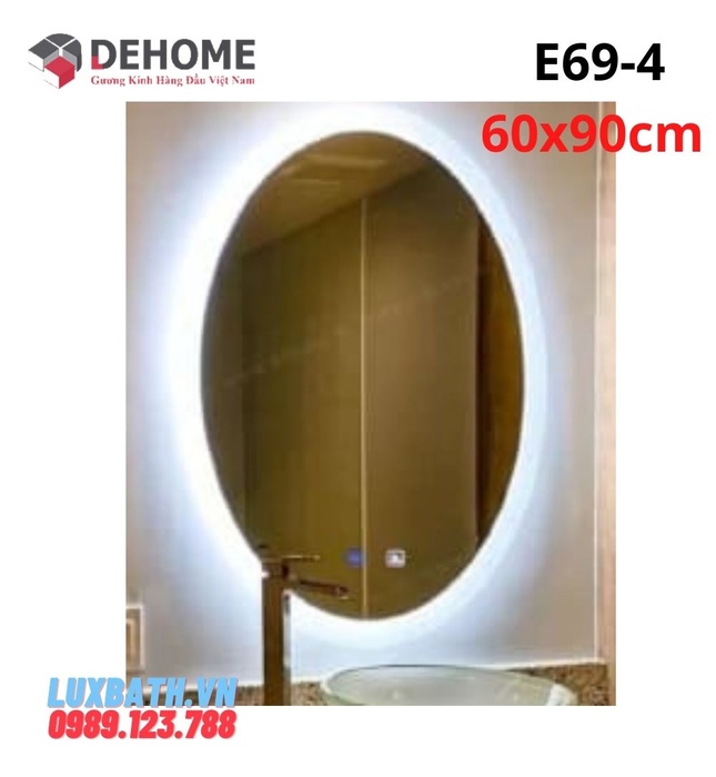 Gương led nguồn cảm ứng sấy gương hình elip 60x90cm Dehome E69-4