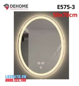 Gương led nguồn cảm ứng đồng hồ đơn nhiệt độ 50x75cm Dehome E575-3