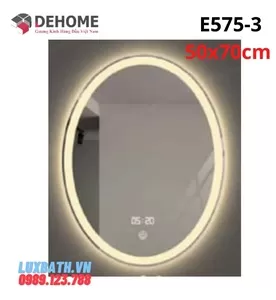 Gương Đèn LED Cảm Ứng Đồng Hồ Nhiệt Độ Dehome E575-3 50x75cm