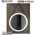 Gương đèn led nguồn cảm ứng đồng hồ đơn nhiệt độ dây da 80cm Dehome GD80-4