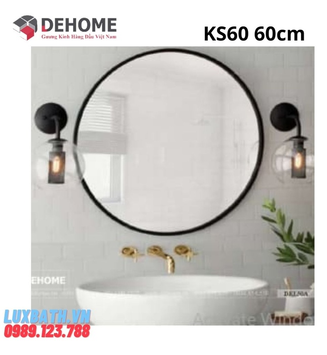 Gương khung sơn tĩnh điện hình tròn màu trắng 60cm Dehome KS60 
