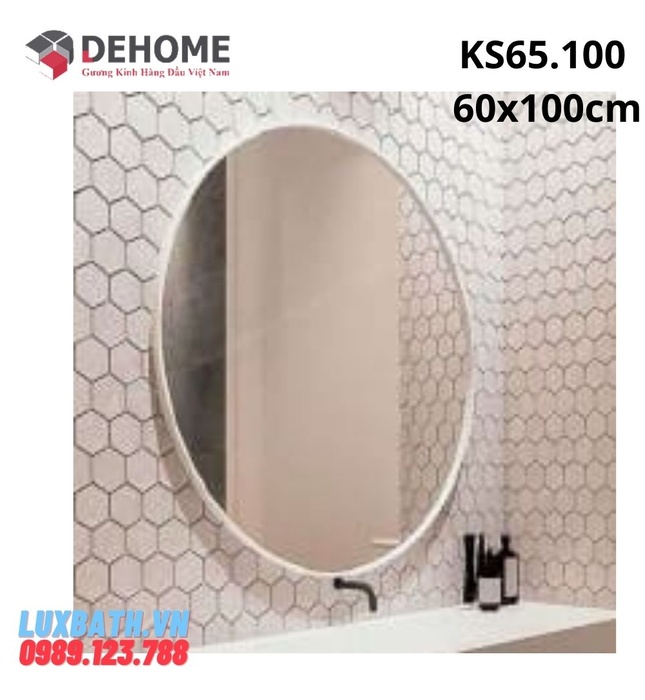 Gương khung sơn tĩnh điện elip đen 65x100cm Dehome KS65.100