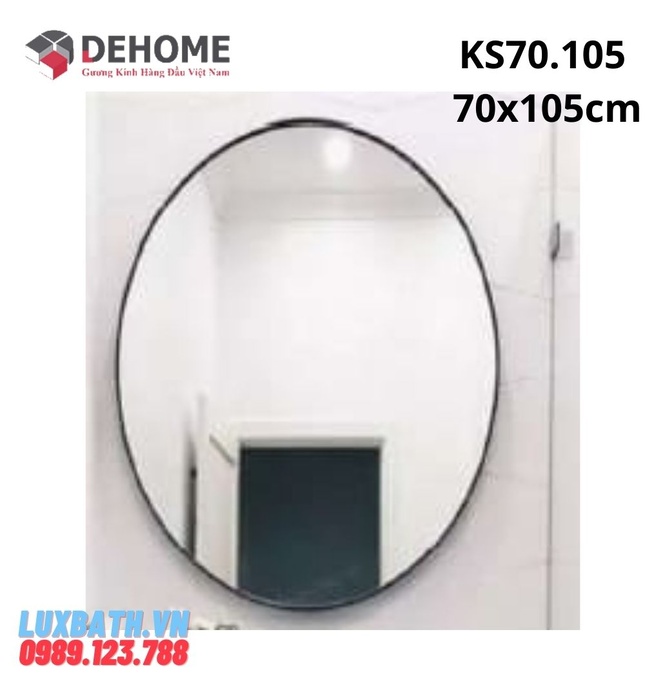 Gương khung sơn tĩnh điện elip đen 70x105cm Dehome KS70.105
