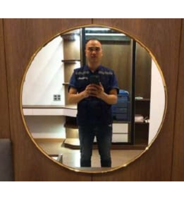 Gương khung mạ PVD hình tròn màu vàng 60cm Dehome KM60