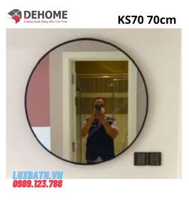 Gương khung sơn tĩnh điện hình tròn màu trắng 70cm Dehome KS70 