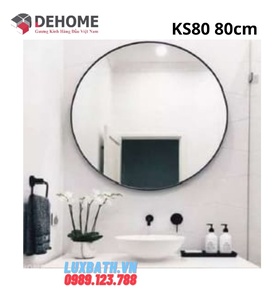 Gương khung sơn tĩnh điện hình tròn màu đen 80cm Dehome KS80 