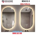 Gương led nguồn cảm ứng đồng hồ nhiệt độ 60x120cm Dehome BD612-3