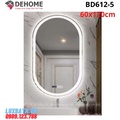 Gương led nguồn cảm ứng đồng hồ đơn nhiệt độ sấy gương Dehome BD612-5