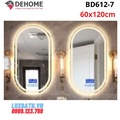 Gương led cảm ứng đồng hồ loa bluetooth sấy gương 60x120cm Dehome BD612-7