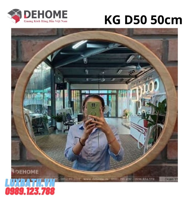 Gương khung gỗ màu đen hình tròn 50cm Dehome KG D50