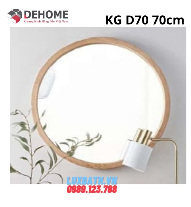 Gương khung gỗ màu trắng hình tròn 70cm Dehome KG D70