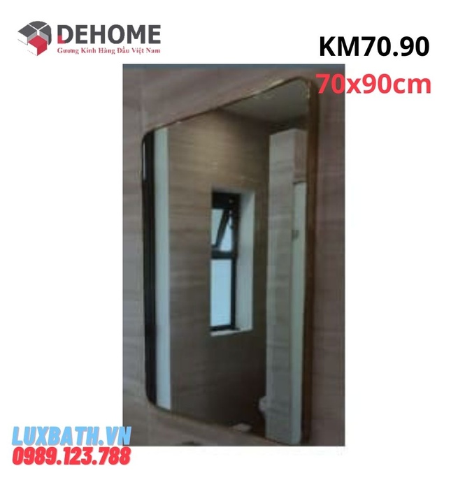 Gương khung mạ PVD hình chữ nhật màu vàng 70x90cm Dehome KM70.90