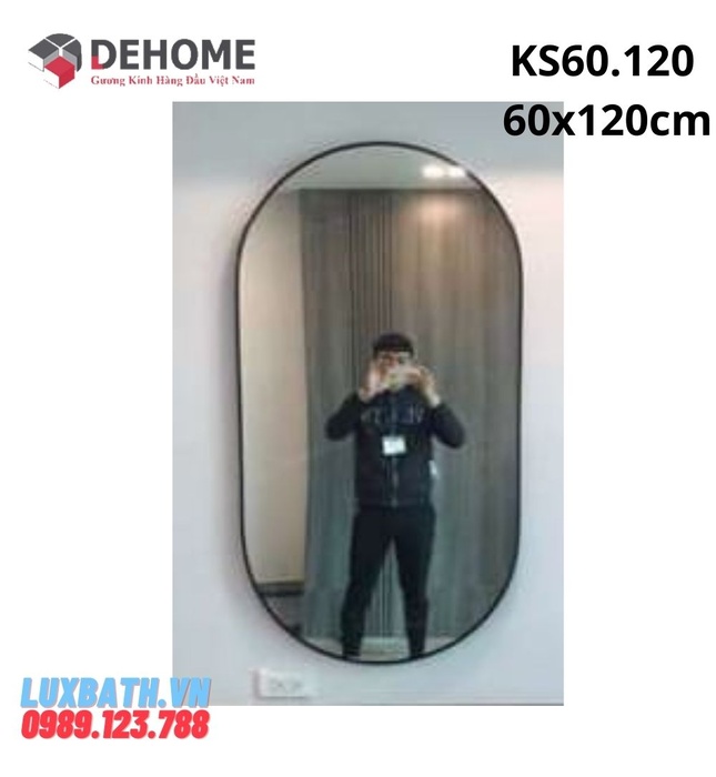 Gương khung sơn tĩnh điện hình bầu dục màu trắng 60x120cm Dehome KS60.120