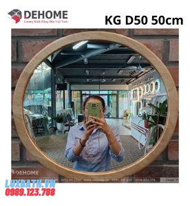 Gương khung gỗ màu nâu sẫm hình tròn 50cm Dehome KG D50 