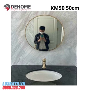Gương khung mạ PVD hình tròn màu vàng 50cm Dehome KM50
