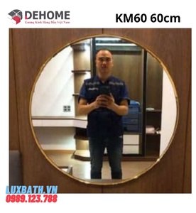 Gương khung mạ PVD hình tròn màu vàng 60cm Dehome KM60