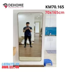 Gương Soi Toàn Thân Khung Mạ PVD Hình Chữ Nhật Màu Vàng Dehome KM70.165 70x165cm