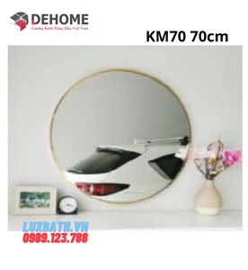 Gương khung mạ PVD hình tròn màu vàng 70cm Dehome KM70 
