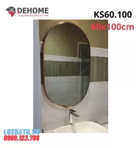 Gương Phòng Tắm Khung Mạ PVD Hình Bầu Dục Màu Vàng Dehome KS60.100 60x100cm