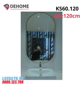 Gương khung mạ PVD bầu dục vàng 60x120cm Dehome KS60.120