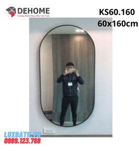 Gương khung sơn tĩnh điện bầu dục đen 60x160cm Dehome KS60.160