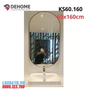 Gương Soi Toàn Thân Khung Mạ PVD Hình Bầu Dục Màu Vàng Dehome KS60.160 60x160cm