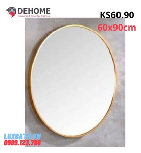 Gương khung mạ PVD hình elip màu vàng 60x90cm Dehome KS60.90