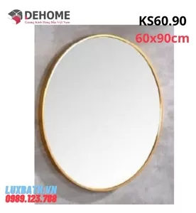 Gương Phòng Tắm Khung Mạ PVD Hình Elip Màu Vàng Dehome KS60.90 60x90cm