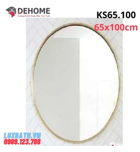Gương khung mạ PVD hình elip màu vàng 65x100cm Dehome KS65.100