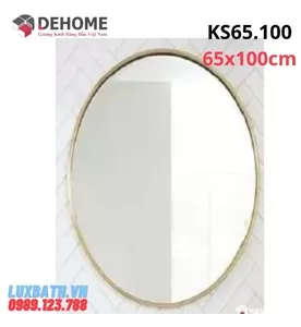 Gương Phòng Tắm Khung Mạ PVD Hình Elip Màu Vàng Dehome KS65.100 65x100cm
