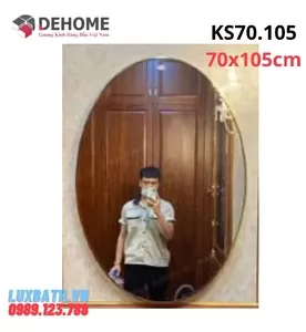 Gương Phòng Tắm Khung Mạ PVD Hình Elip Màu Vàng Dehome KS70.10 70x105cm