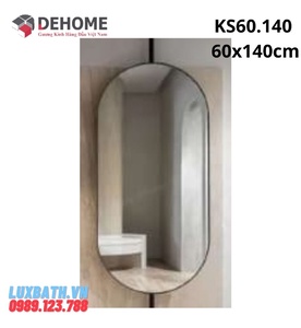 Gương khung sơn tĩnh điện hình bầu dục màu trắng Dehome KS60.140