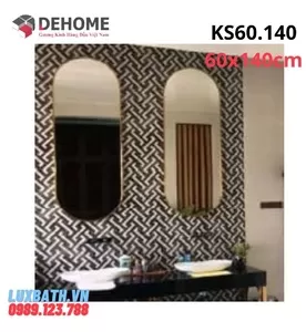 Gương Phòng Tắm Khung Mạ PVD Hình Bầu Dục Màu Vàng Dehome KS60.140 60x140cm