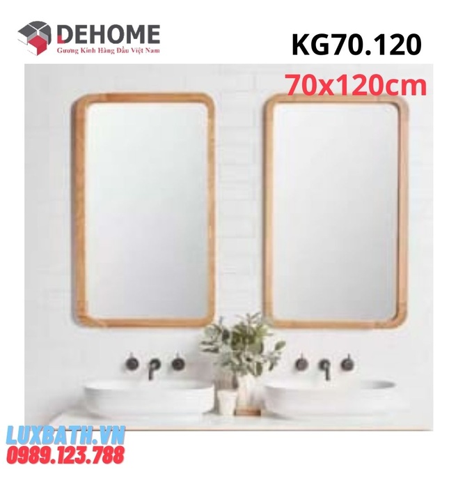 Gương khung gỗ màu trắng hình chữ nhật 70x120cm Dehome KG 70.120 