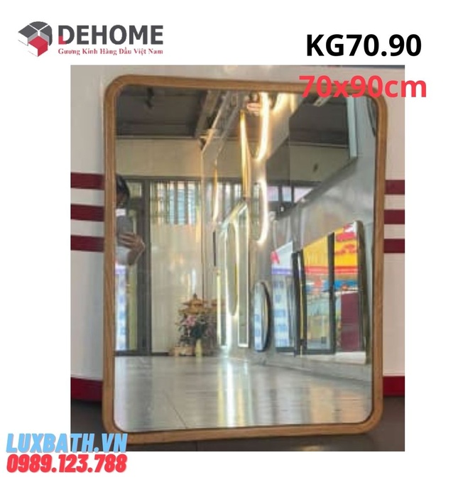 Gương khung gỗ màu nâu sẫm hình chữ nhật 70x90cm Dehome KG 70.90