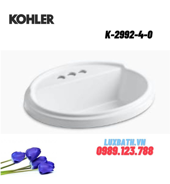 Chậu rửa dương vành hình oval 3 lỗ Kohler Tresham K-2992-4-0