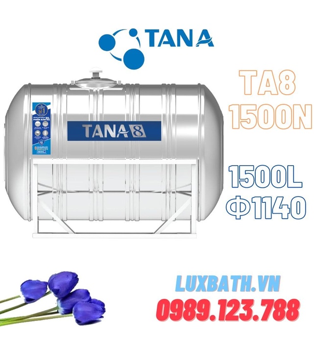 Bồn nước inox 304 Tân Á 8 1500L ngang TA8 1500N F1140