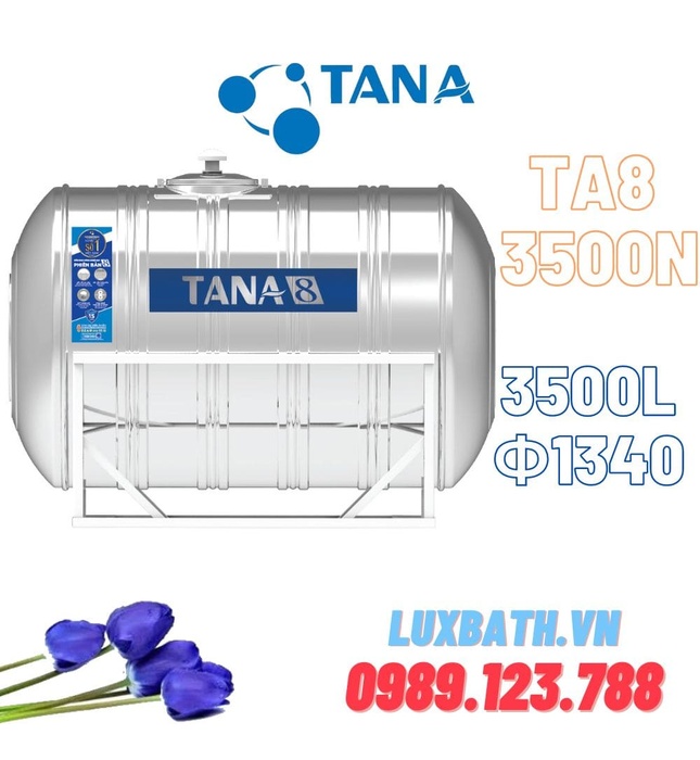 Bồn nước inox 304 Tân Á 8 3500L ngang TA8 3500N F1340