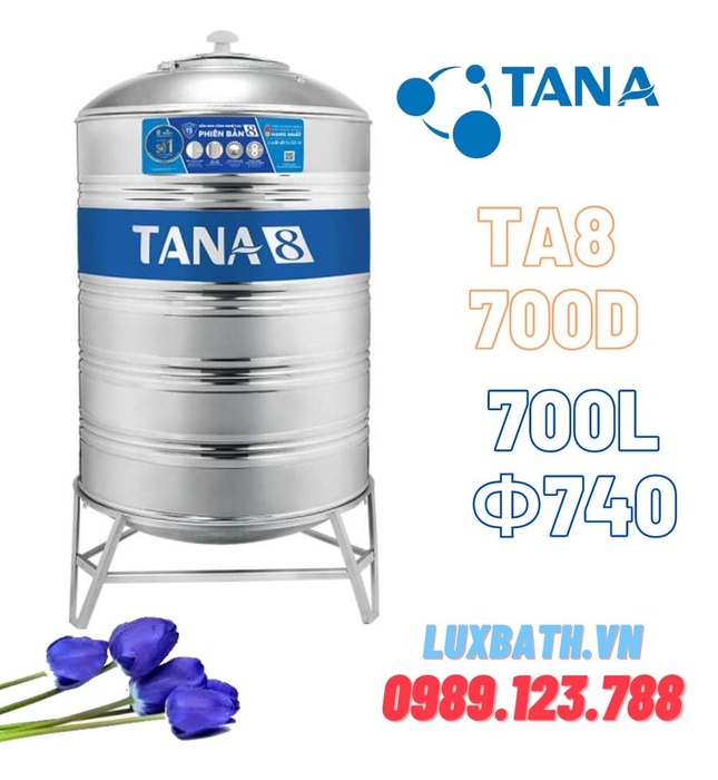 Bồn nước inox 304 Tân Á 8 700L đứng TA8 700D