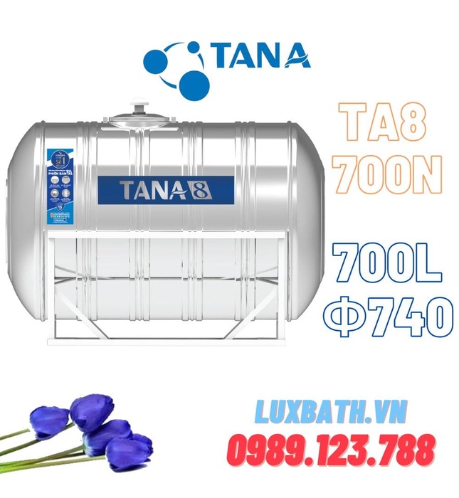 Bồn nước inox 304 Tân Á 8 700L ngang TA8 700N