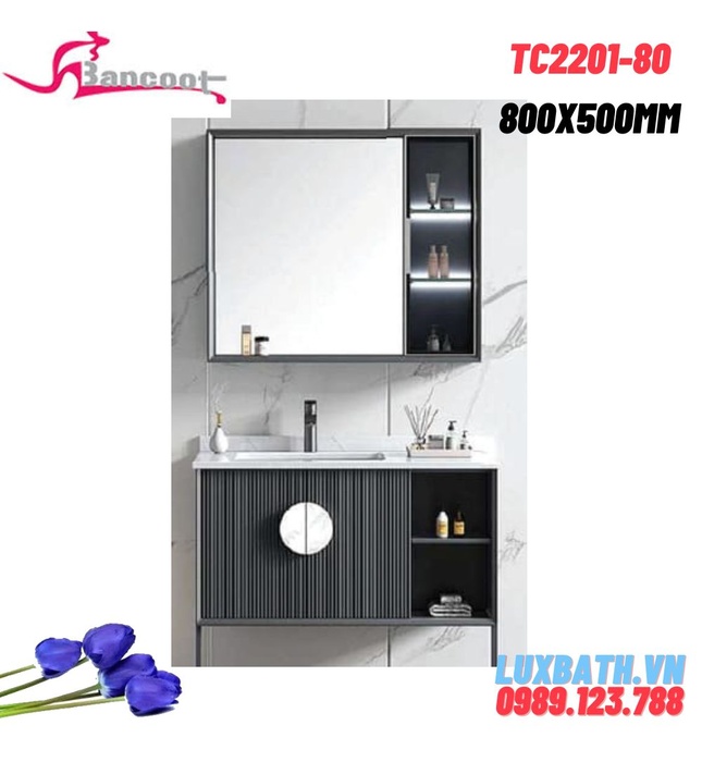 Bộ tủ chậu lavabo gương cảm ứng Bancoot TC2201-80 80x50cm